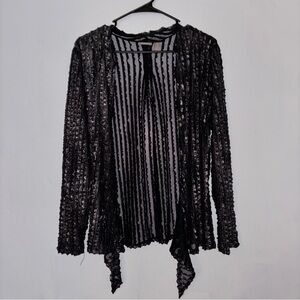 Chico's Sheer Metallic Black Textured Cardigan